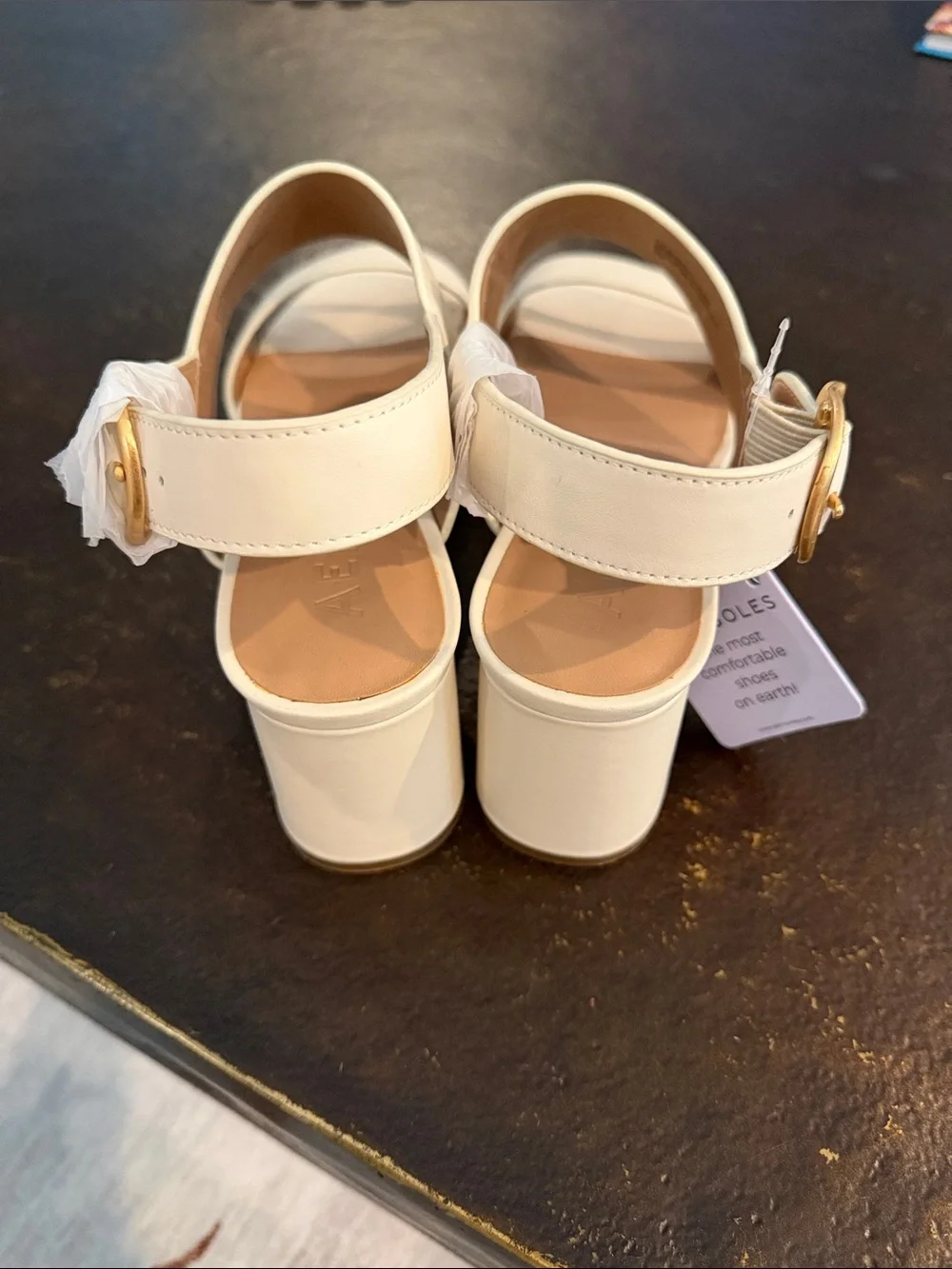 AEROSOLES Ivory Platform Sandal with Gold Buckle